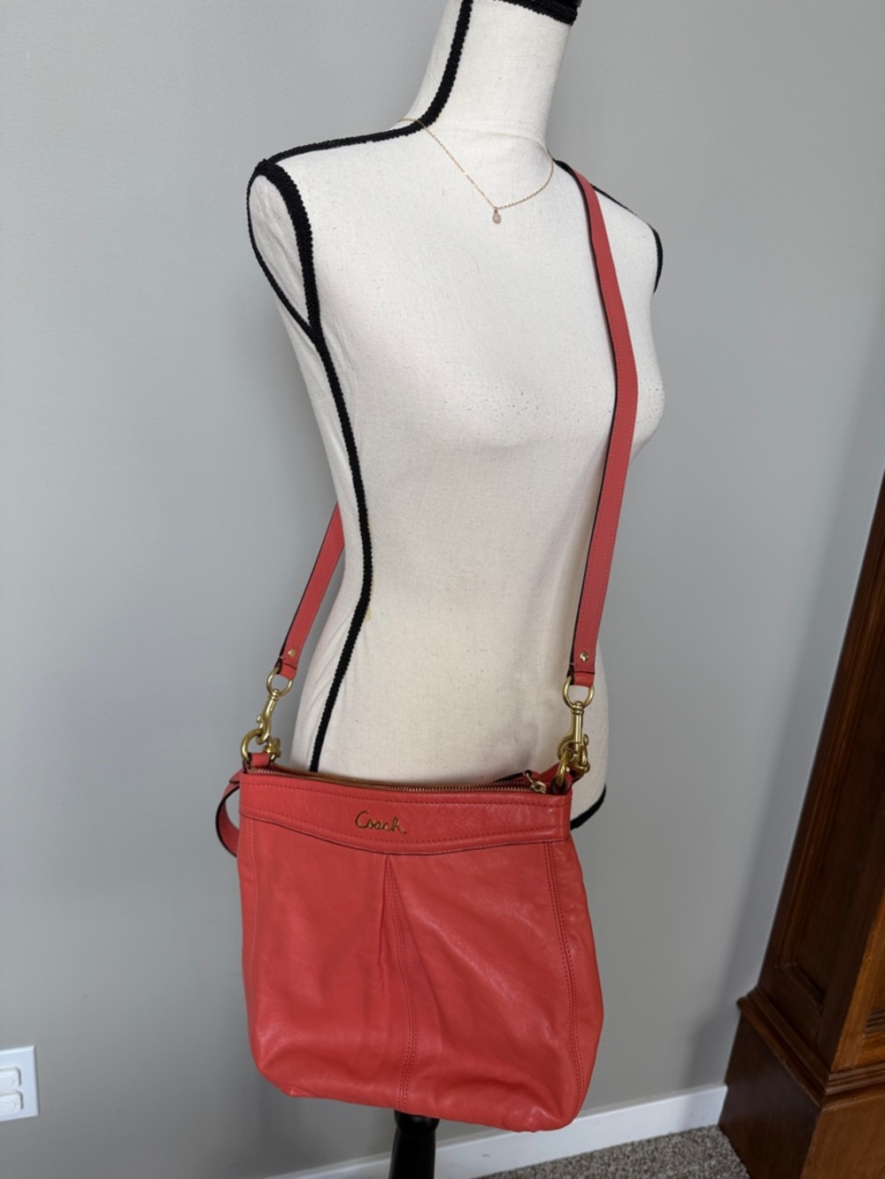 Coach Coral-Red Leather Crossbody Bag